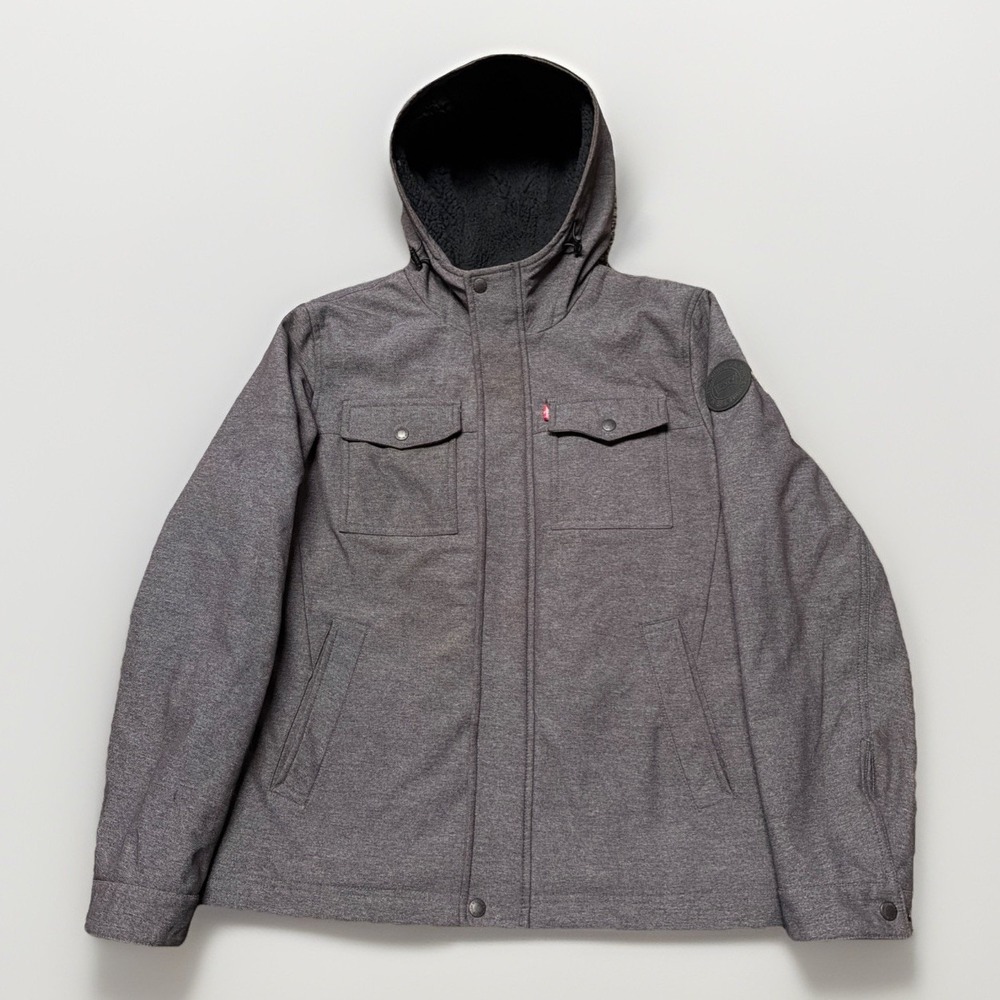 Levi's Jacket Mens M Medium Gray Parka Coat Sherpa Fleece‎ Lined Hooded Military